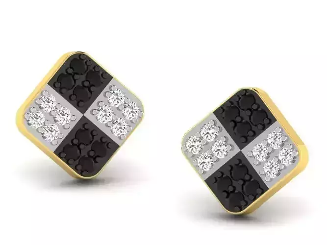 Square Ear Studs With Diamonds and Gem 