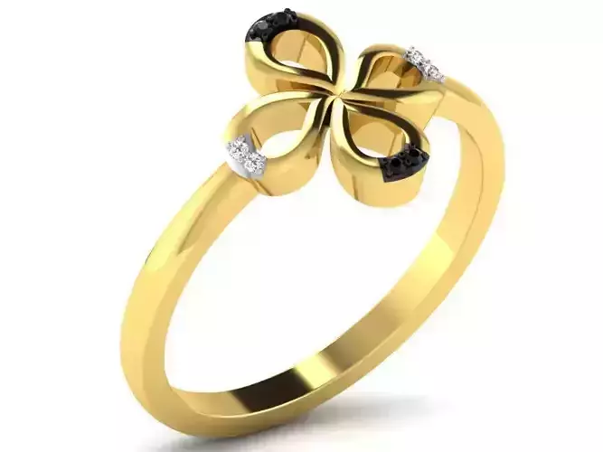Flower Shape Gold Ring With Diamonds