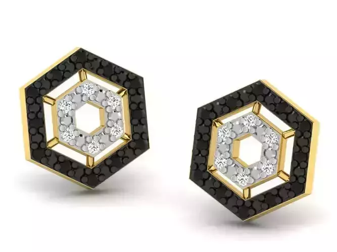 Hexagon Shaped Ear Studs With Gem