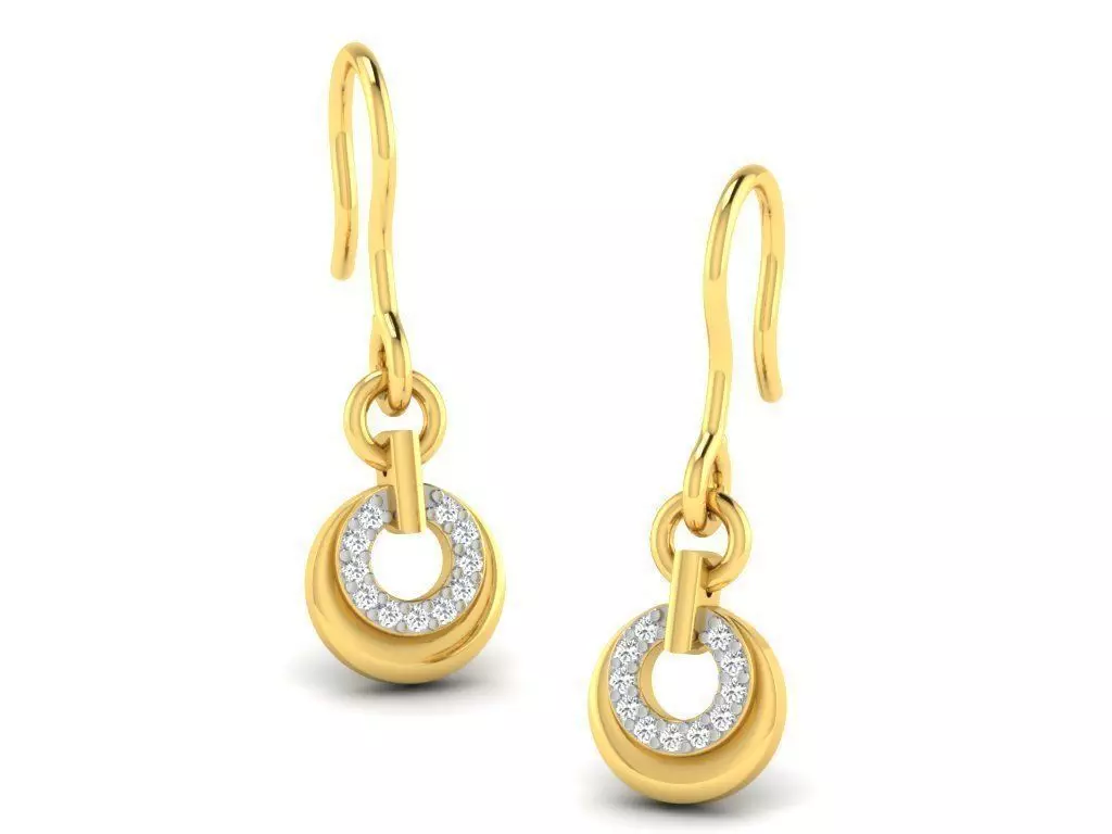 Round Golden Drop Earrings With Diamonds 1 3D print model_0
