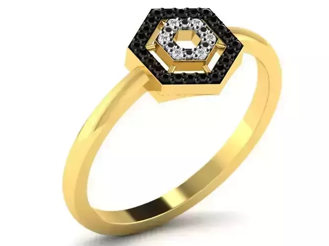 Hexagon Shaped Ring With Diamonds And Gems