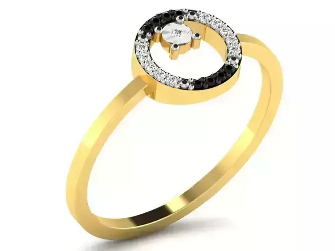 Round Gold Ring With Diamonds and Gem