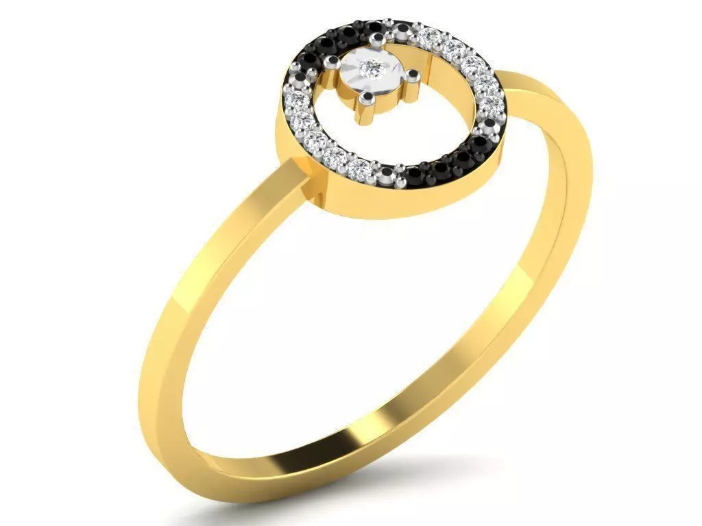 Round Gold Ring With Diamonds and Gem 3D print model_0