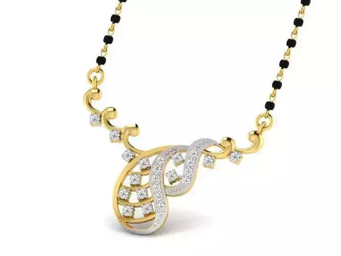 Mango Shaped Gold Necklace With Diamonds