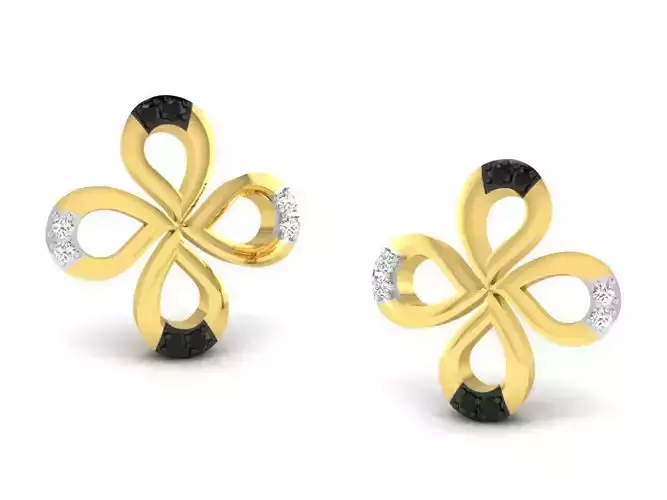 Flower Shaped Ear Studs With Gemstones