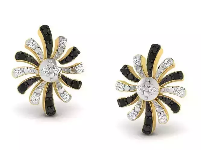 Flower Shaped Ear Studs With Gemstones 1