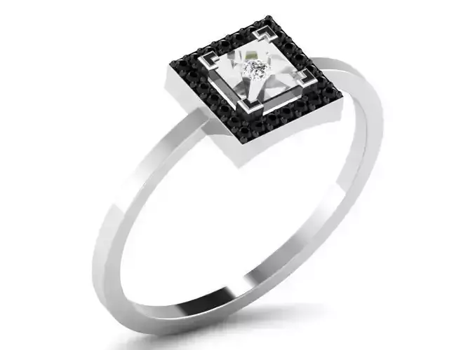 Square Halo Ring with Diamonds And Gem