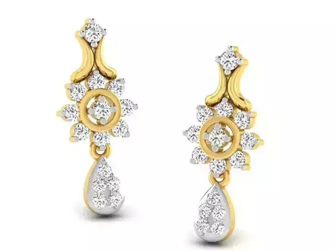Flower Shape Drop Earrings With Diamonds 1