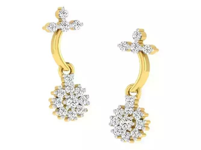 Flower Shape Drop Earrings With Diamonds 2