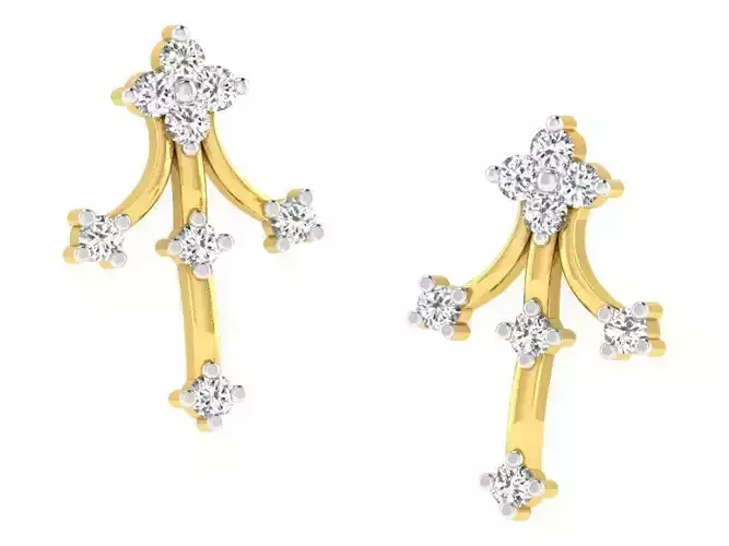 Floral Design Gold Earrings With Diamonds