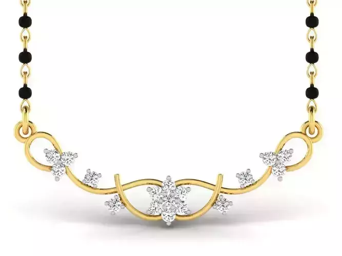 Floral Design Gold Necklace With Diamonds