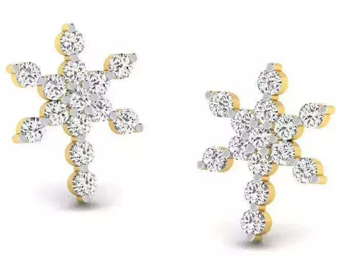 Flower Shape Ear Studs With Diamonds 5
