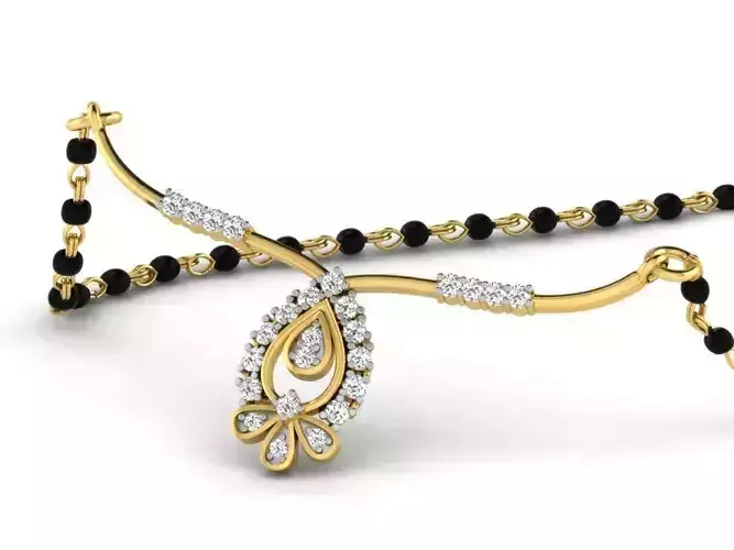 Drop Shape Gold Necklace With Diamonds