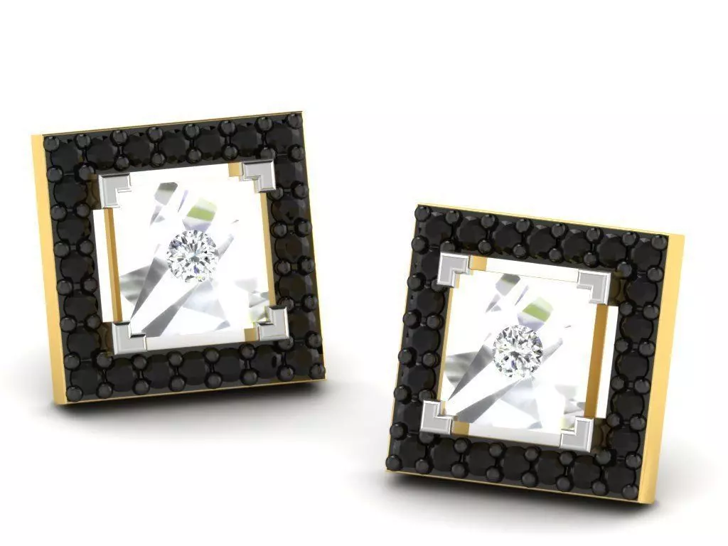 Square Ear Studs With Diamonds and Gem  1 3D print model_0