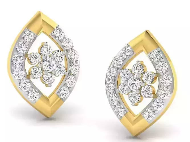 Marquise Shaped Gold Earrings With Diamonds