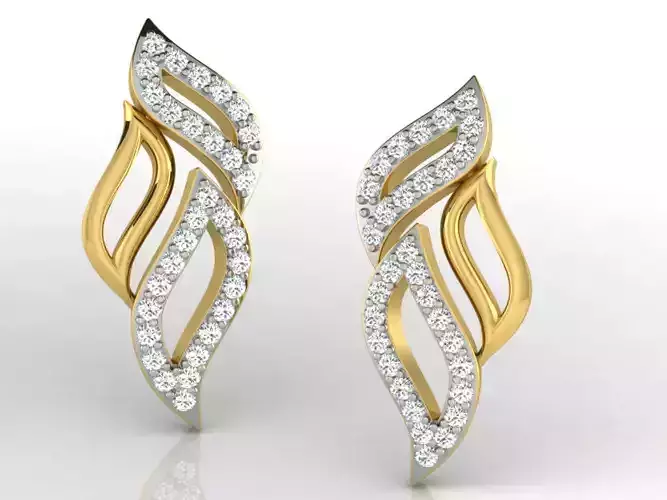Leaf Shaped Gold Earrings With Diamonds 2