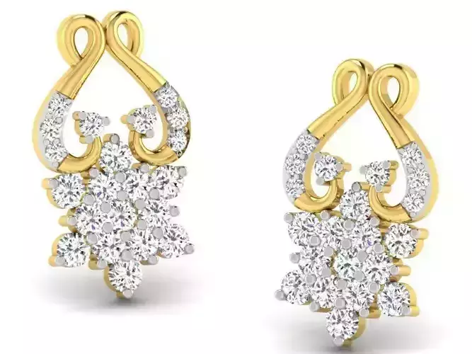Flower Shaped Gold Earrings With Diamonds 1