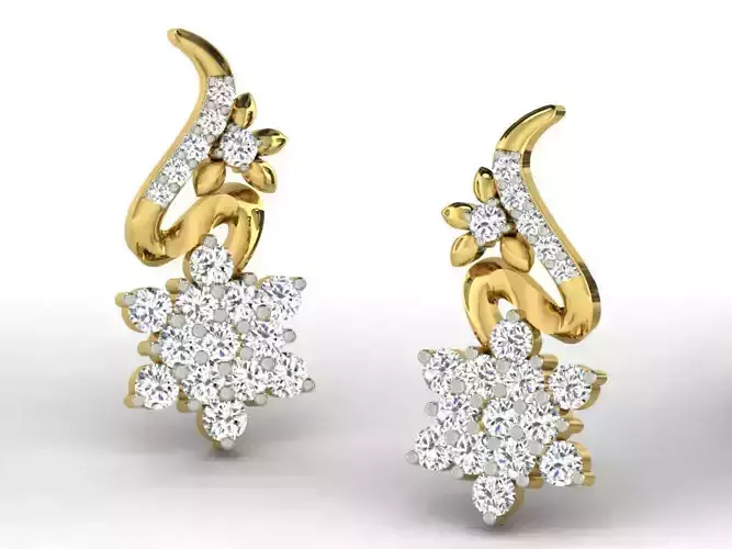Flower Shaped Gold Earrings With Diamonds 2