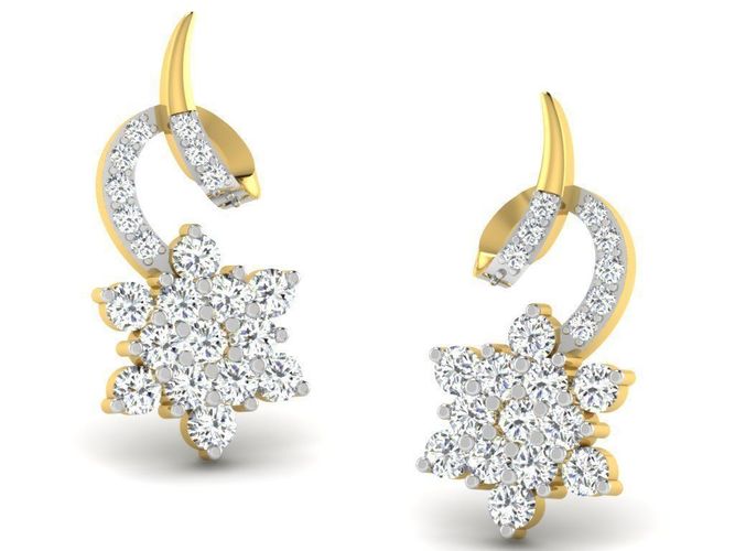 Flower Shaped Gold Earrings With Diamonds 3 3D print model
