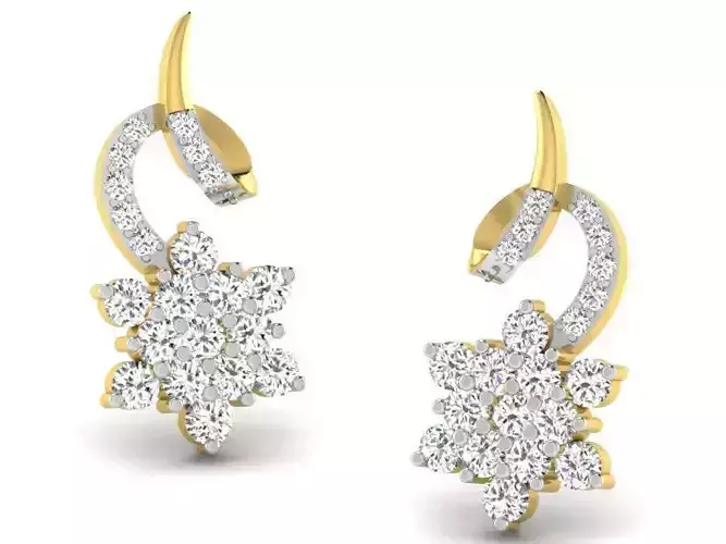 Flower Shaped Gold Earrings With Diamonds 3 3D print model