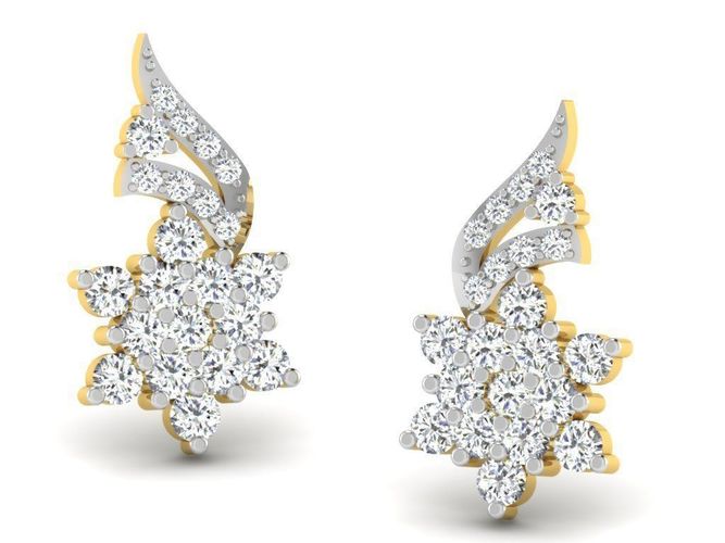 Flower Shaped Gold Earrings With Diamonds 4 3D print model