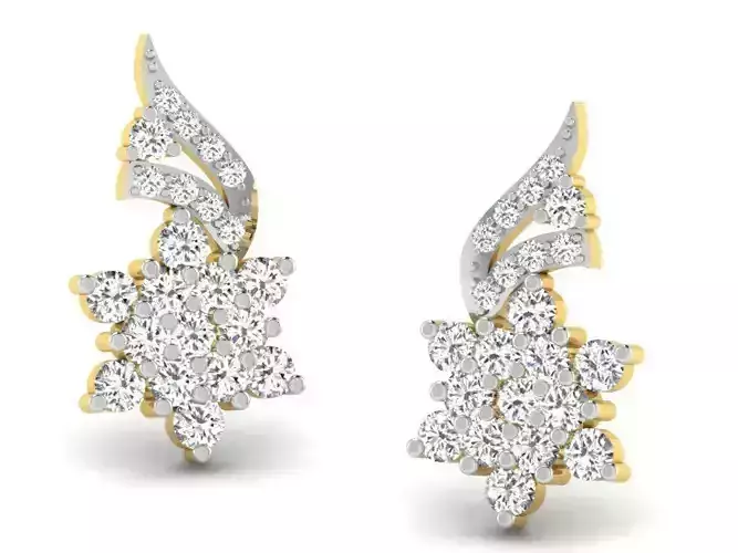Flower Shaped Gold Earrings With Diamonds 4 3D print model