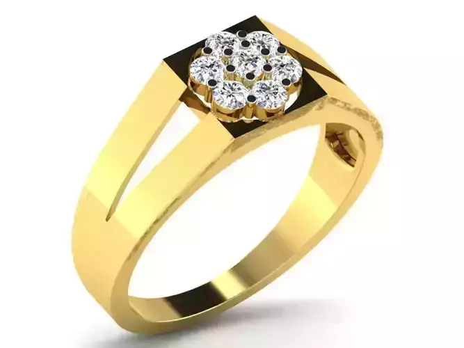 Square Flower Design Gold Ring With Diamonds