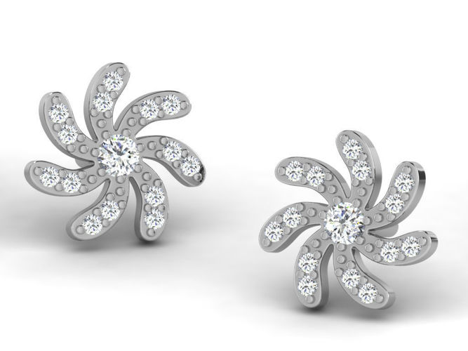Flower Shape Ear Studs With Diamonds 6 3D print model