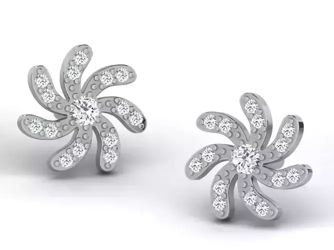 Flower Shape Ear Studs With Diamonds 6 3D print model