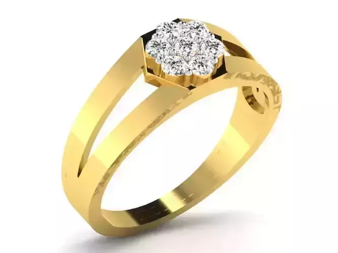 Hexagon Shaped Gold Ring With Diamonds