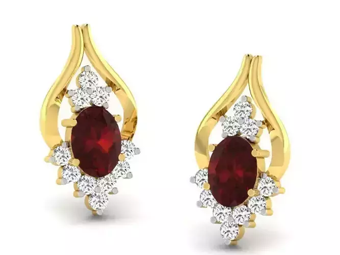 Gold Earrings With Oval Shaped Ruby