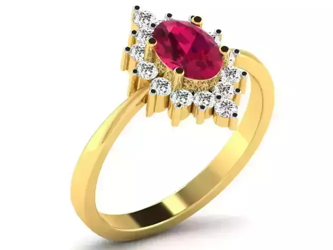Oval Shaped Halo Ring with Gemstone