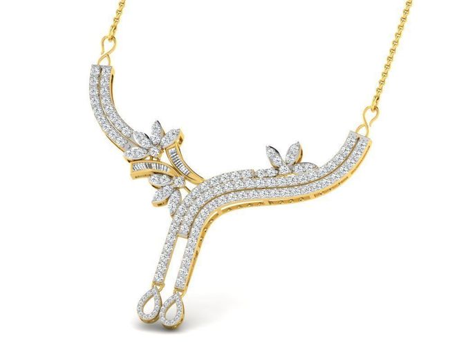 Floral Design Gold Necklace With Diamonds 2 3D print model