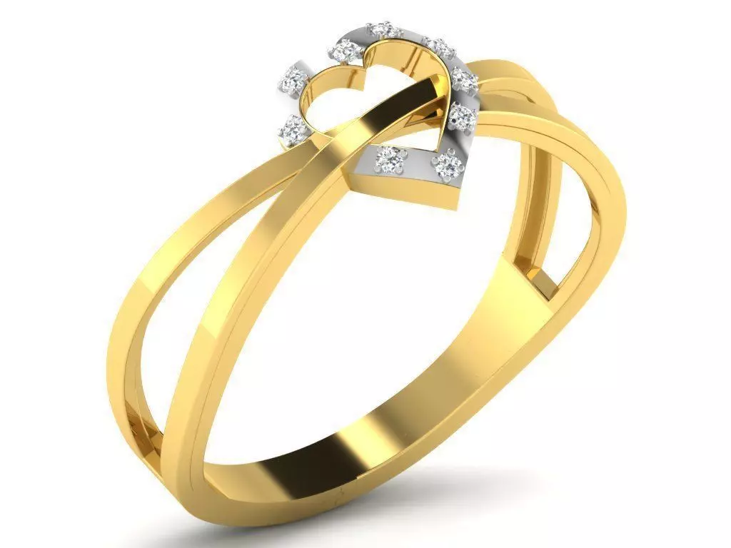 Heart Shaped Criss Cross Ring With Diamonds 3D print model_0