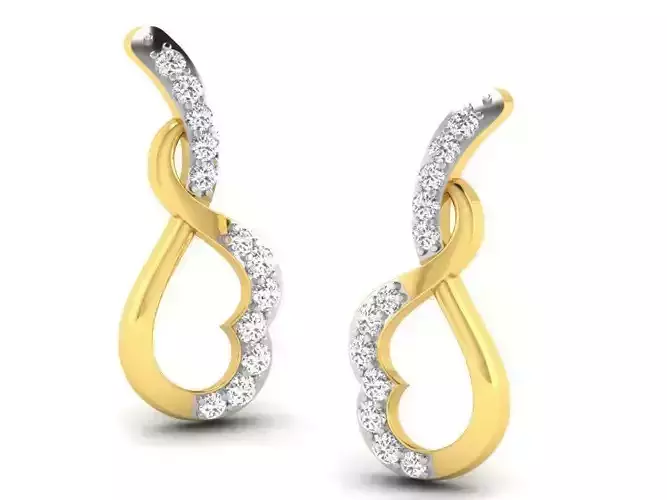 Heart Shape Gold Earrings With Diamonds