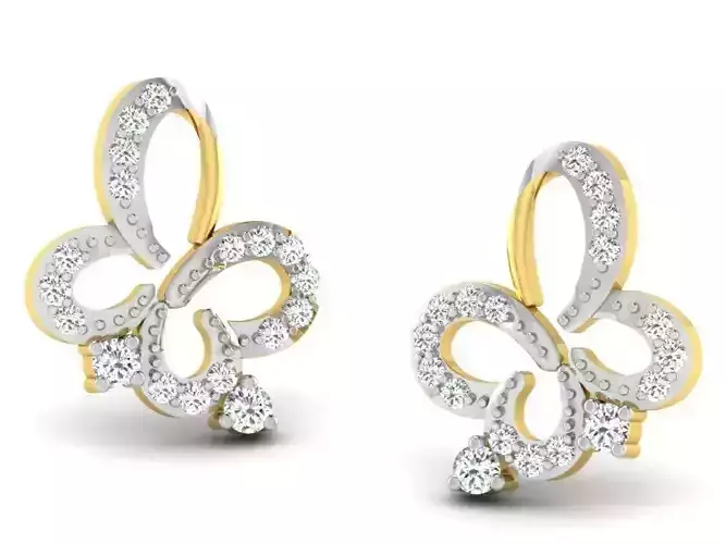 Butterfly Shaped Gold Earrings With Diamonds 3D print model