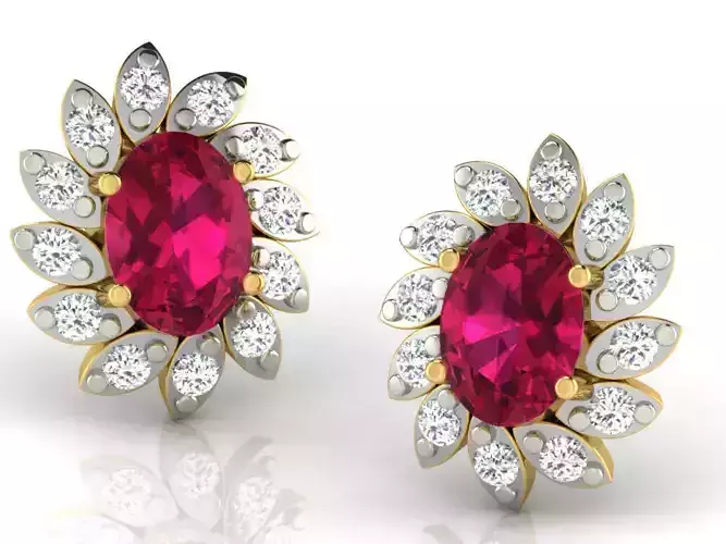 Flower Shape Ear Studs With Gemstone