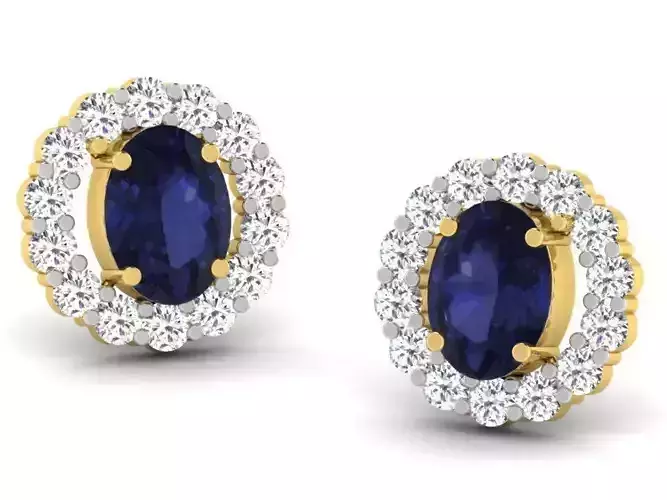 Round Halo Ear Studs With Sapphire