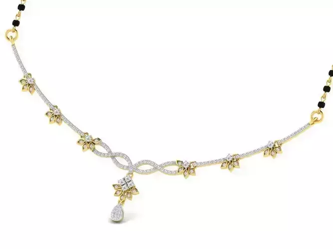 Floral Design Gold Necklace With Diamonds 3 3D print model
