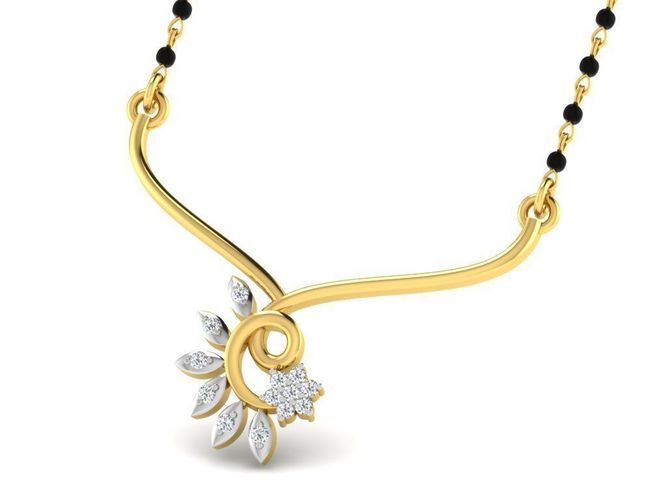 Floral Design Gold Necklace With Diamonds 5 3D print model