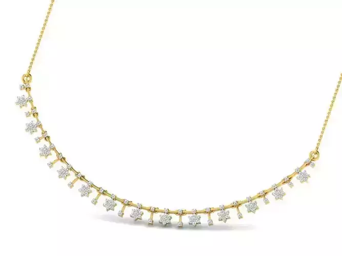 Floral Design Gold Necklace With Diamonds 8 3D print model