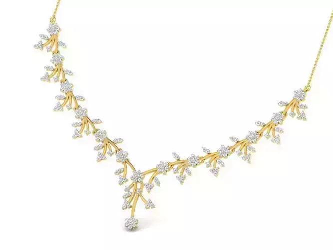 Floral Design Gold Necklace With Diamonds 9 3D print model