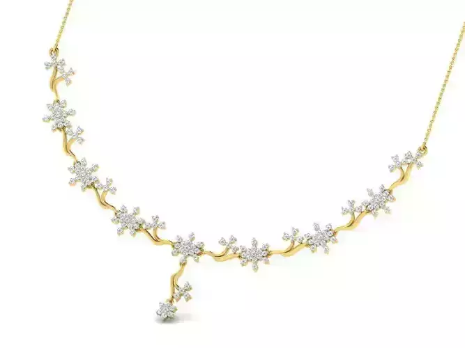 Floral Design Gold Necklace With Diamonds 10 3D print model
