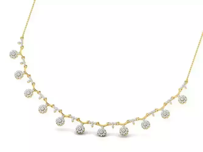 Floral Design Gold Necklace With Diamonds 12 3D print model