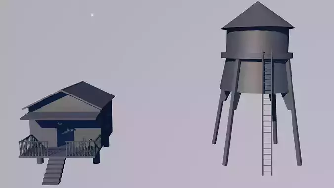 Small cottage is water tank Free low-poly 3D model