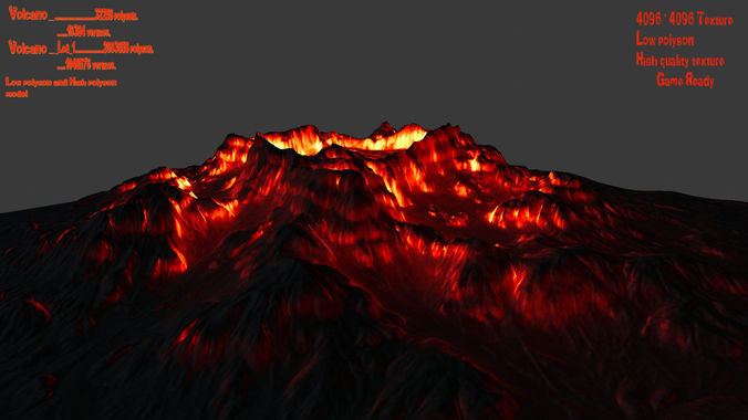 volcano with flames Low-poly 3D model