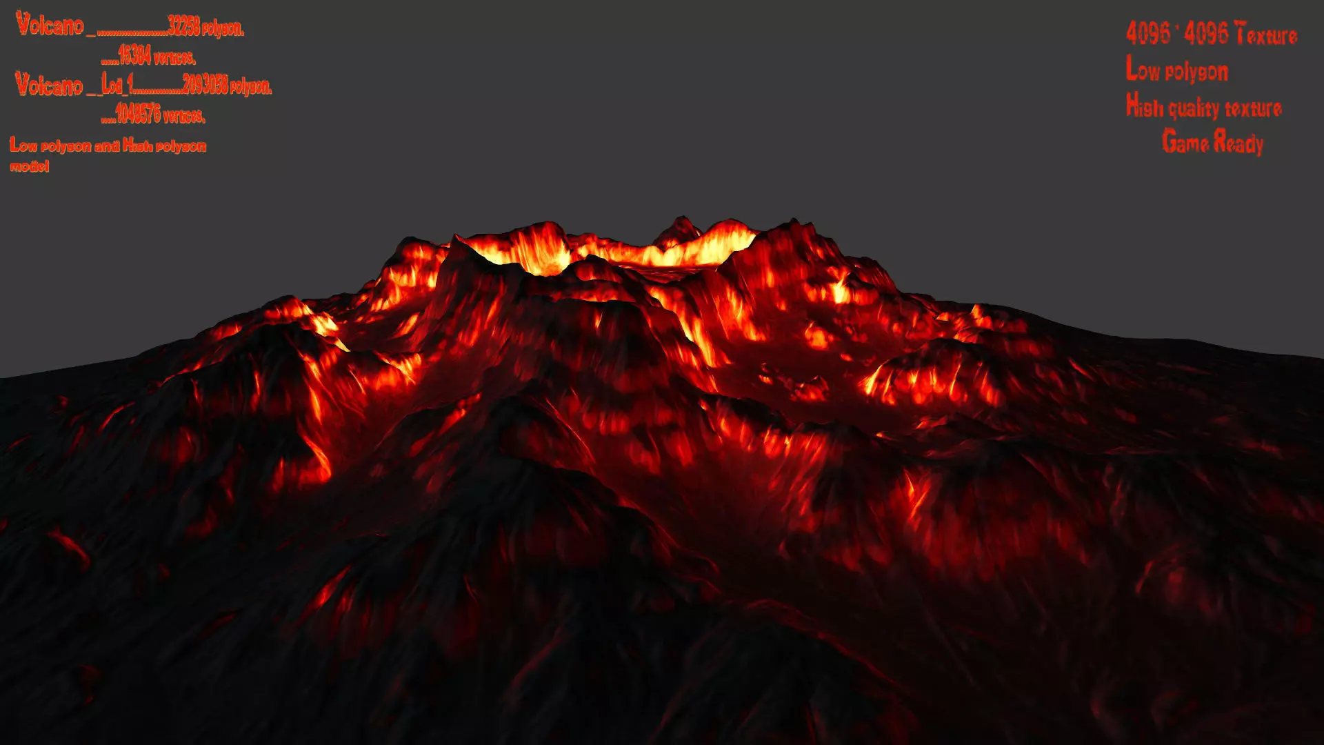 volcano with flames Low-poly 3D model_0
