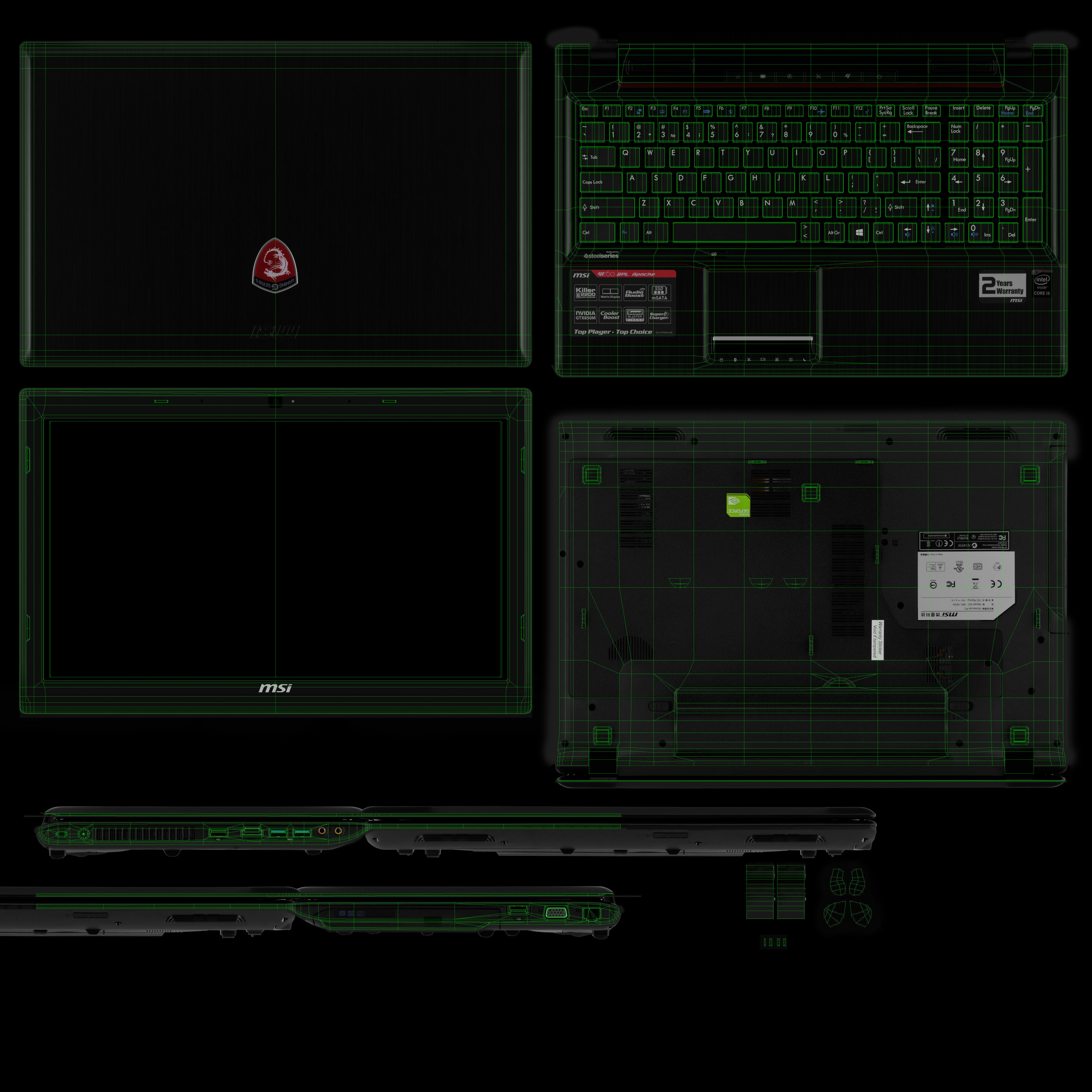 MSI GE60 2PL Apache gaming laptop Low-poly 3D model_20