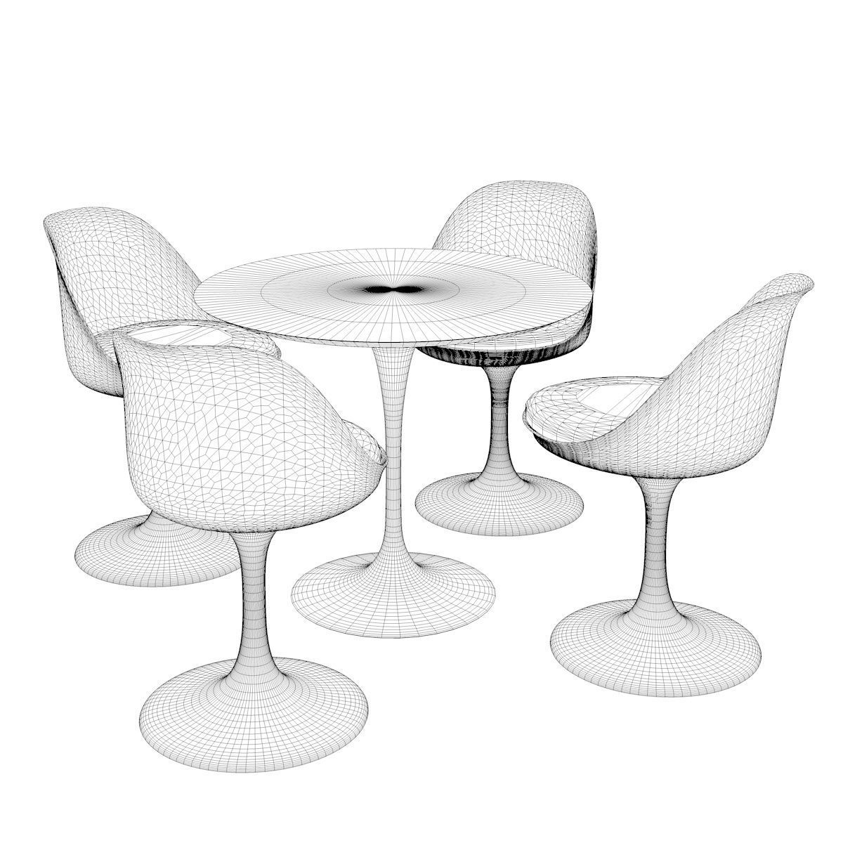 Saarinen Tulip chairs and table - Knoll 3D model_3