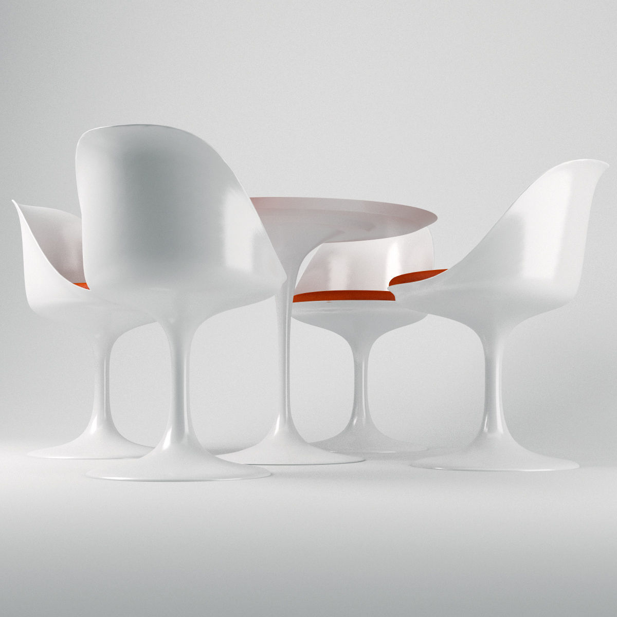 Saarinen Tulip chairs and table - Knoll 3D model_2